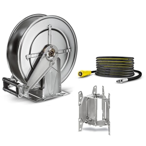 Slangetrommelsett rustfritt 20m slange og feste